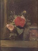 Jean Baptiste Camille  Corot Bouquet de fleurs dans un verre a cote d'un pot a tabac (mk11) oil painting picture wholesale